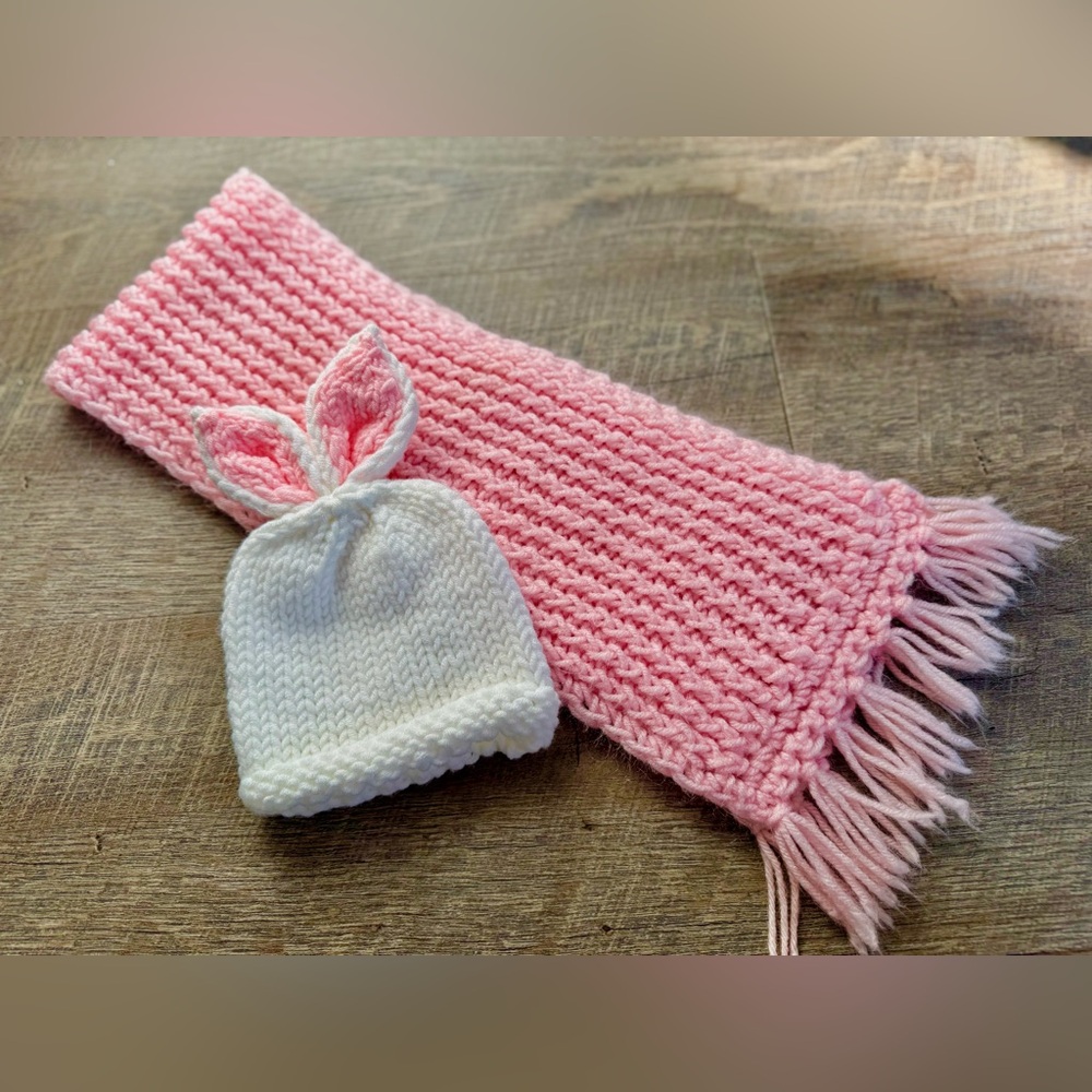 Handmade Baby Girl Matching Bunny Hat and Scarf